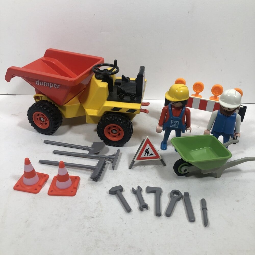 VINTAGE 1988 PLAYMOBIL 3756 DUMPER CONSTRUCTION WORKERS Complete